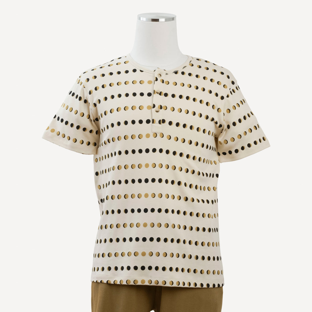 mens short sleeve henley top | moon phase | organic cotton interlock