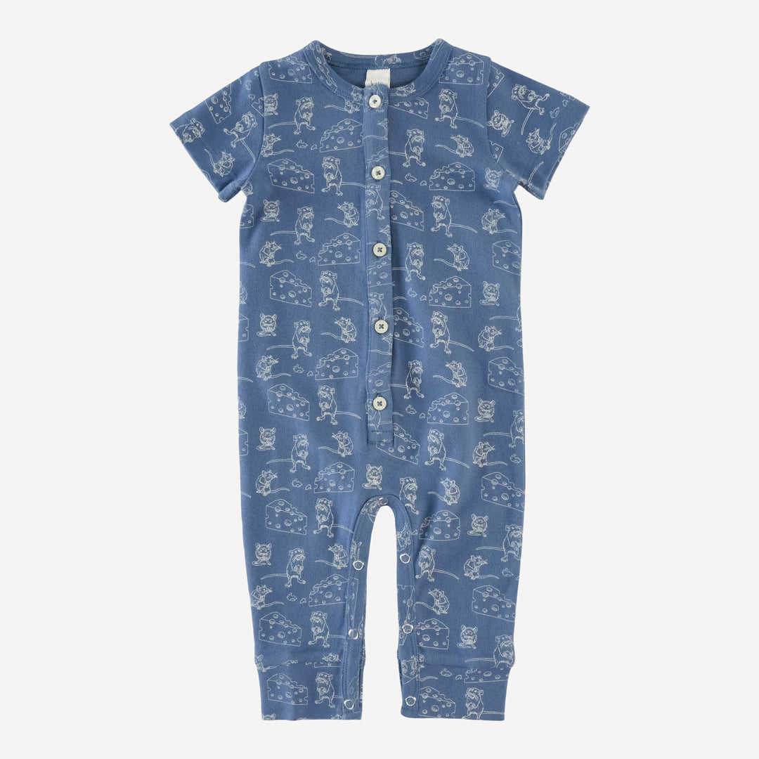 short sleeve button sport jumpsuit | mice & cheese | organic cotton interlock