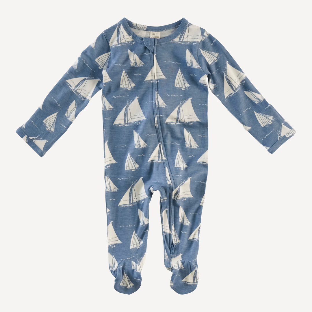 long sleeve two way zipper footie | mid-century sailing | bamboo