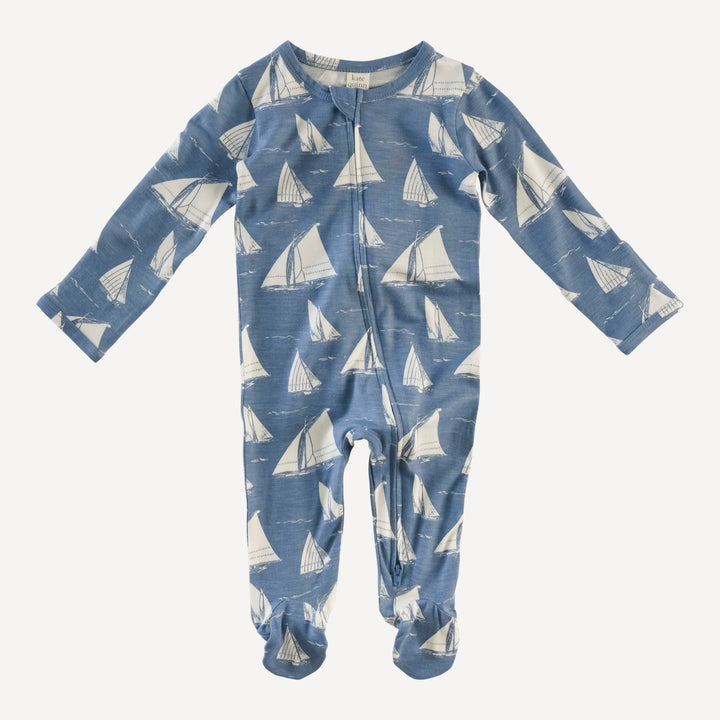 long sleeve two way zipper footie | mid-century sailing | bamboo