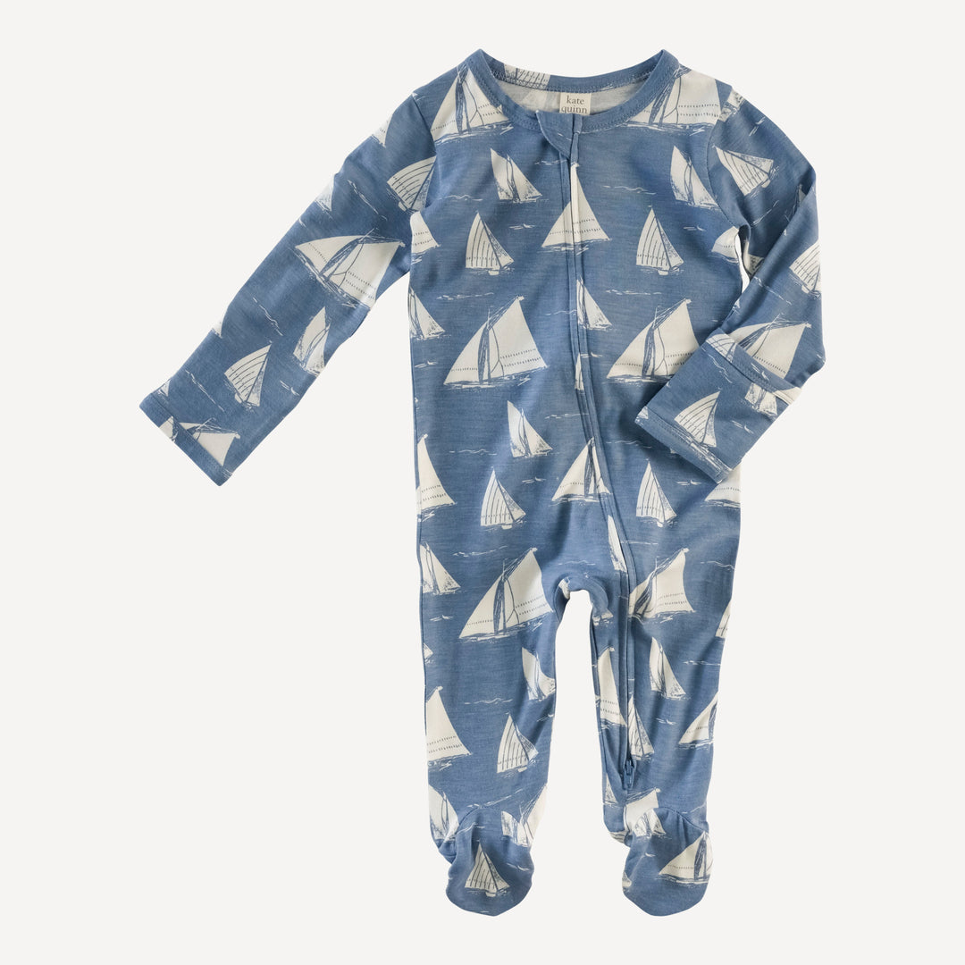 long sleeve two way zipper footie | mid-century sailing | bamboo