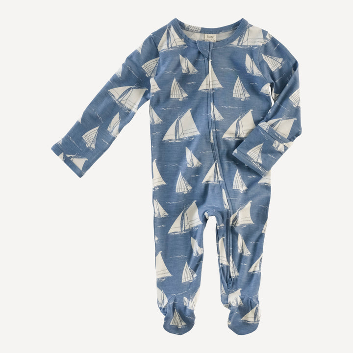 long sleeve two way zipper footie | mid-century sailing | bamboo