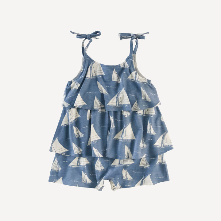double ruffle spaghetti shortie | mid-century sailing | bamboo