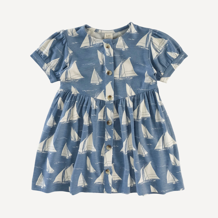 short sleeve button front v-waist dress | mid-century sailing | bamboo