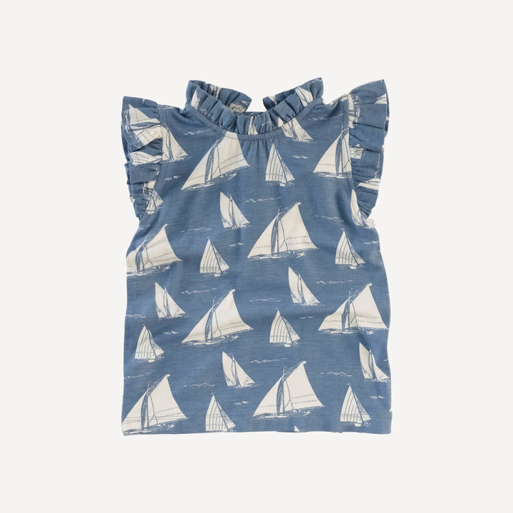 sleeveless little ruffle tee | mid-century sailing | bamboo