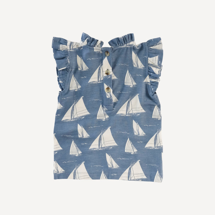 sleeveless little ruffle tee | mid-century sailing | bamboo
