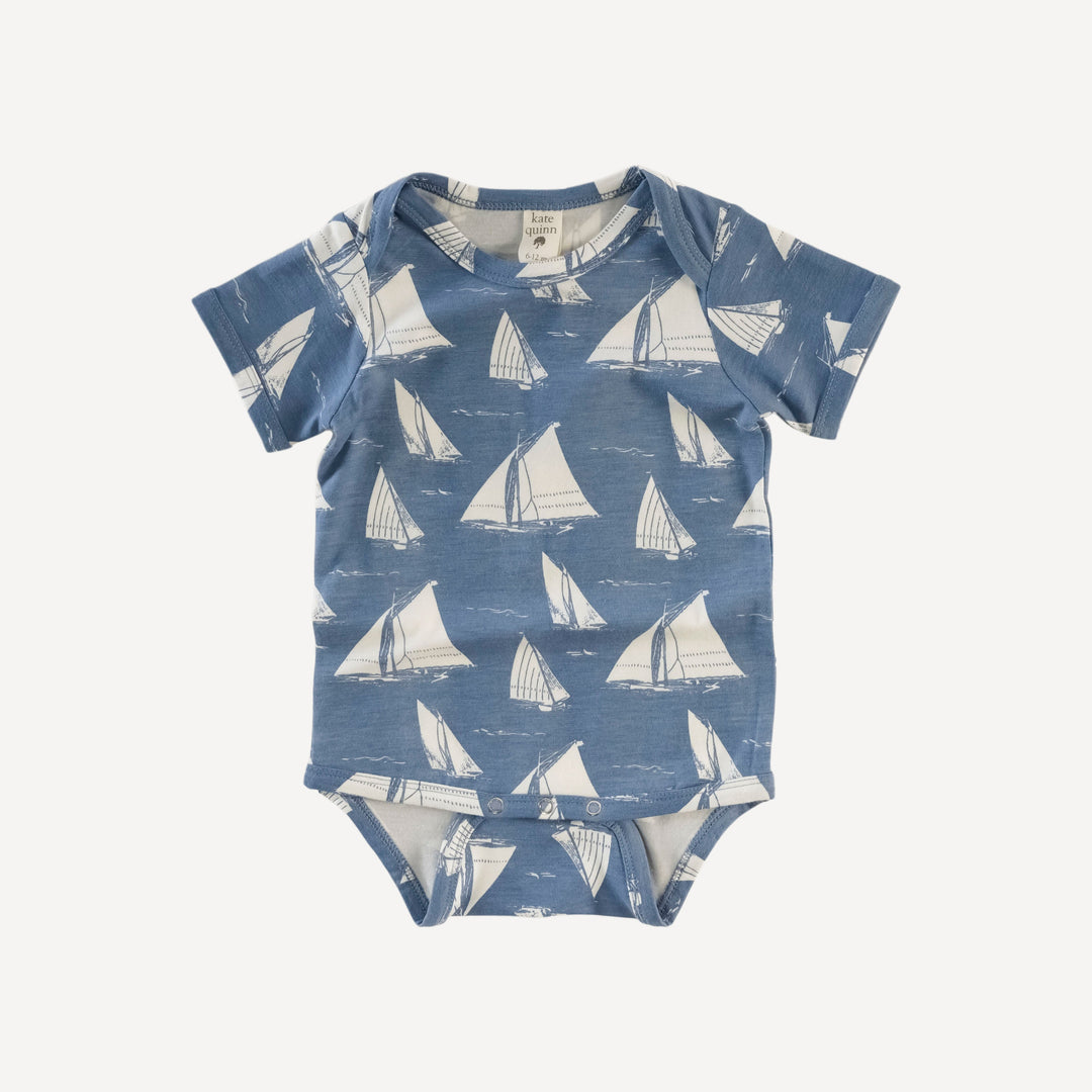 short sleeve lap neck bodysuit | mid-century sailing | bamboo