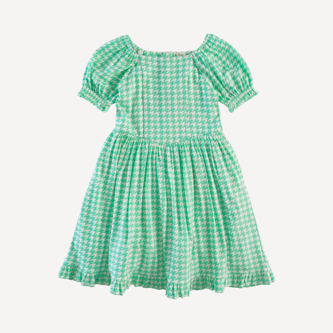 puff sleeve v-waist princess dress | mint houndstooth | bamboo