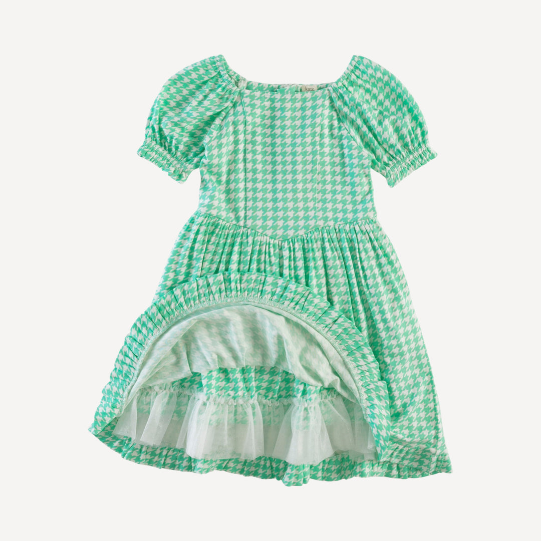 puff sleeve v-waist princess dress | mint houndstooth | bamboo