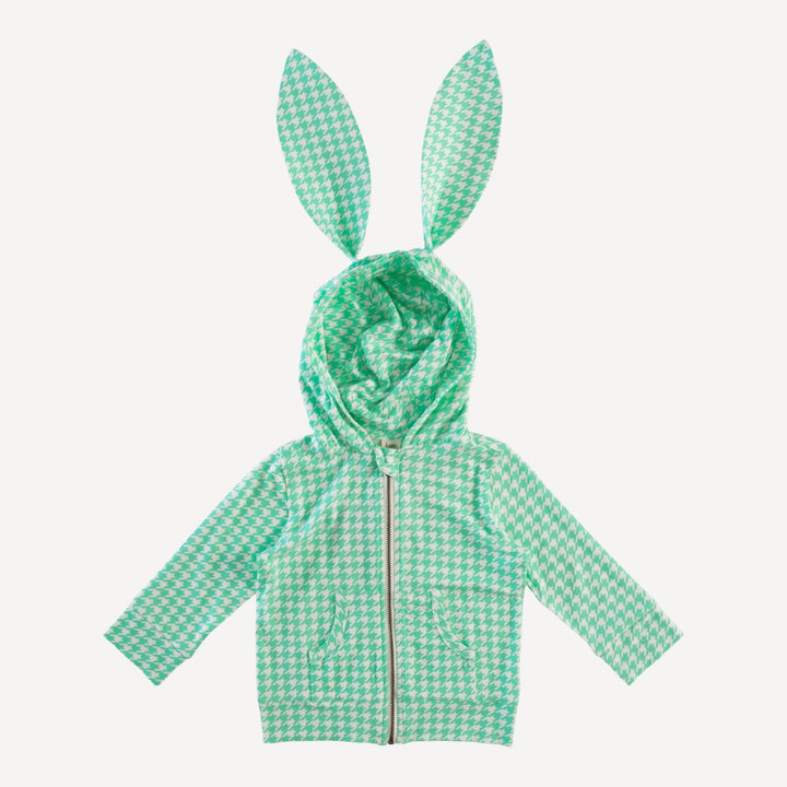 long sleeve bunny zip hoodie | mint houndstooth | bamboo