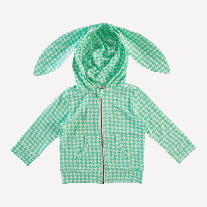long sleeve bunny zip hoodie | mint houndstooth | bamboo