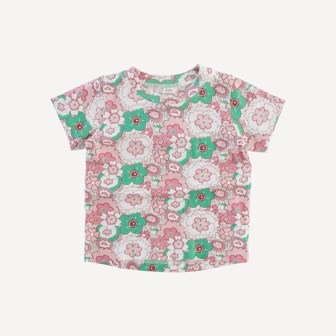 short sleeve essential boxy tee | mint pink mid-century floral | bamboo