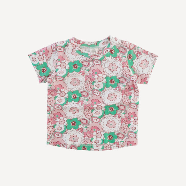 short sleeve essential boxy tee | mint pink mid-century floral | bamboo
