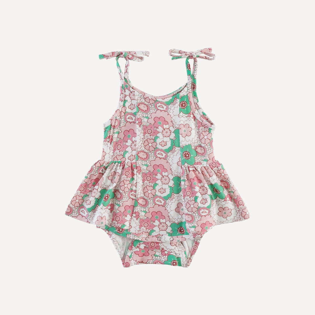 spaghetti tie ballerina bubble | mint pink mid-century floral | bamboo
