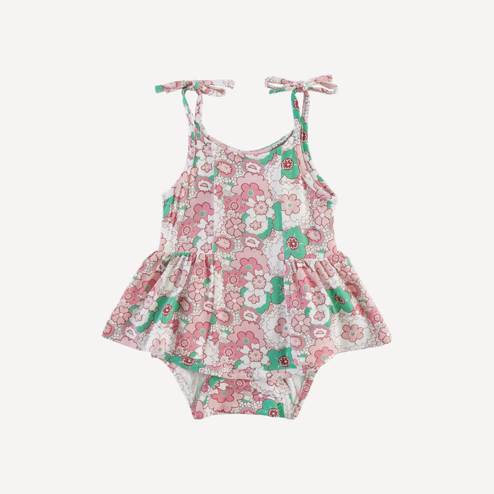 spaghetti tie ballerina bubble | mint pink mid-century floral | bamboo