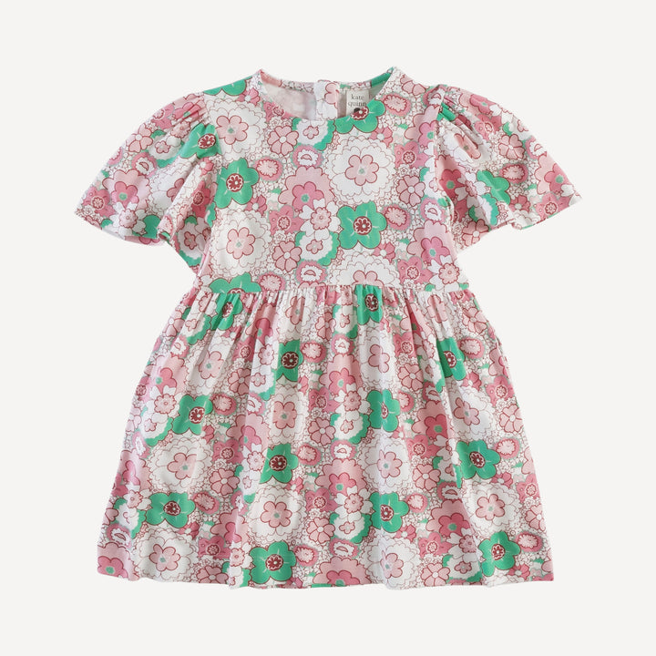 bell sleeve dress | mint pink mid-century floral | bamboo