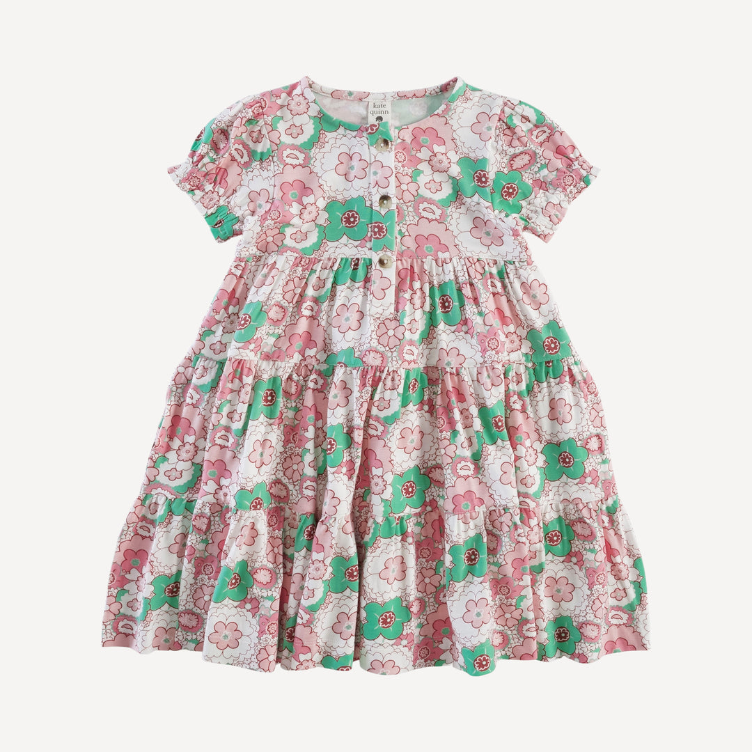 short puff sleeve prairie dress | mint pink mid-century floral | bamboo