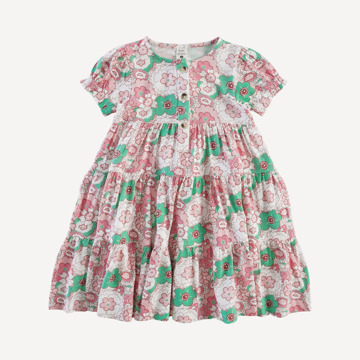 short puff sleeve prairie dress | mint pink mid-century floral | bamboo