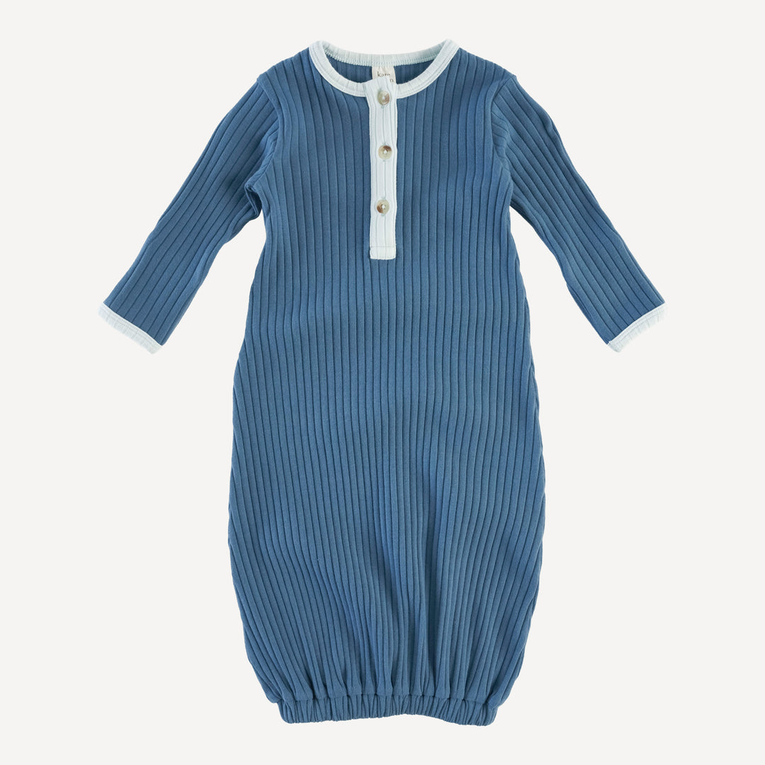 long sleeve henley infant sacque | moonlight | organic cotton wide rib