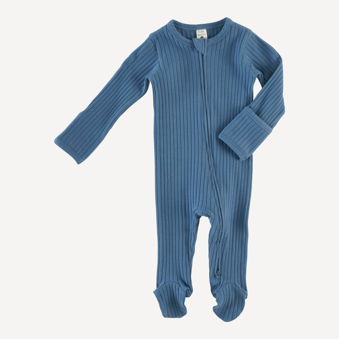 long sleeve zipper footie | moonlight | organic cotton wide rib