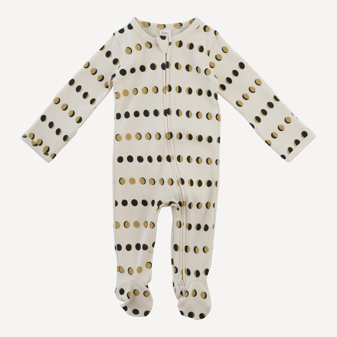 long sleeve two way zipper footie | moon phase | organic cotton interlock