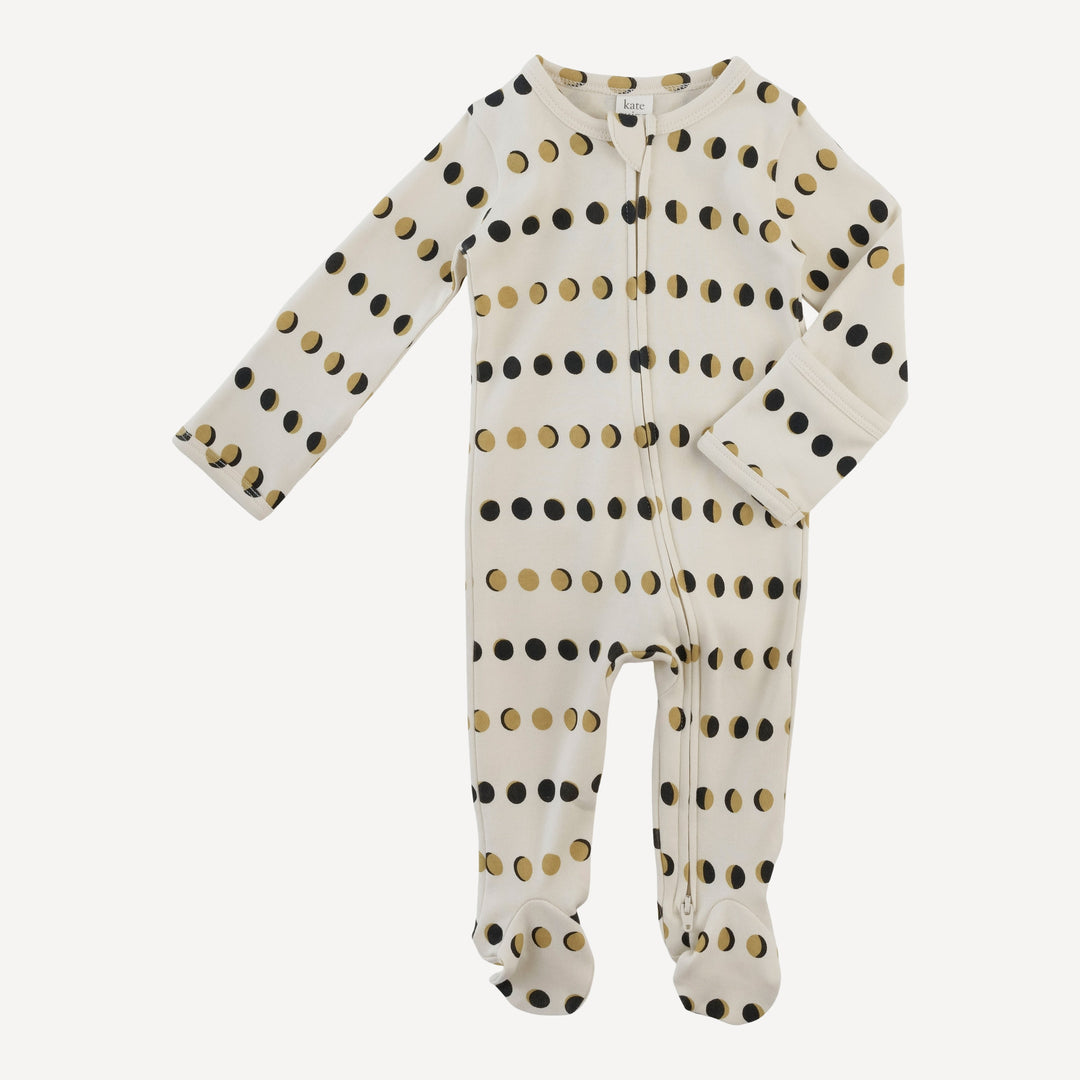 long sleeve two way zipper footie | moon phase | organic cotton interlock