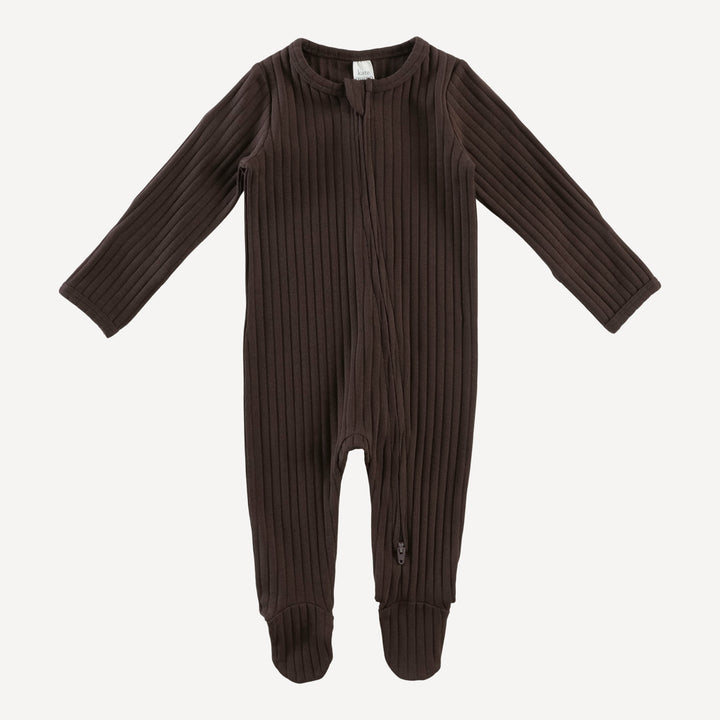 long sleeve two way zipper footie | morel | classic rib
