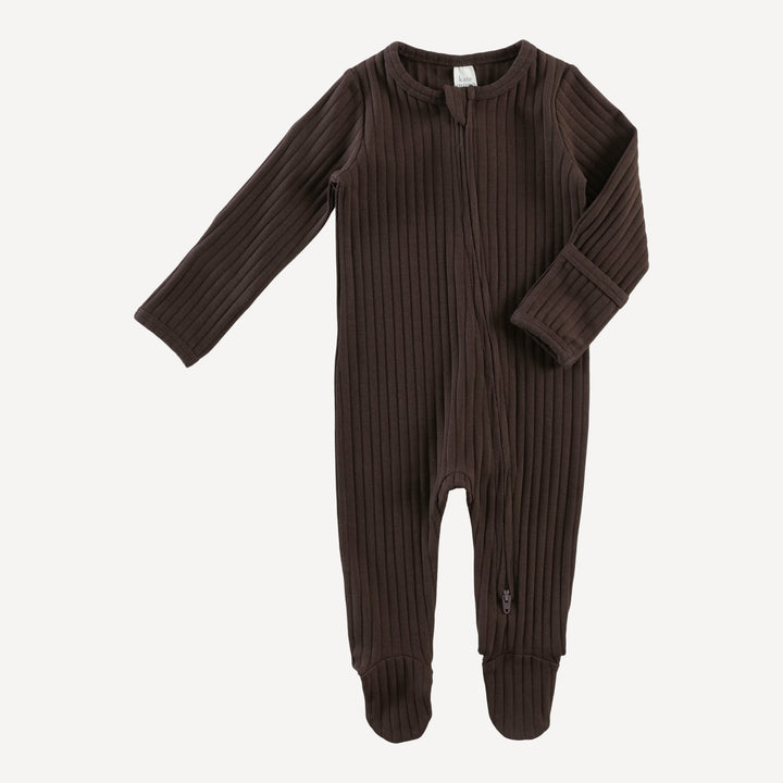 long sleeve two way zipper footie | morel | classic rib