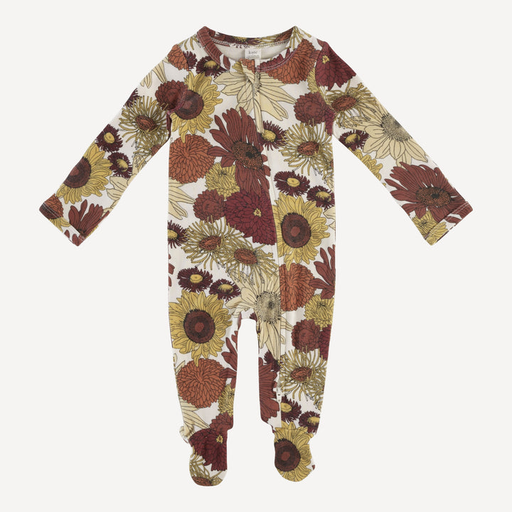 long sleeve two way zipper footie | multi sunflower | organic cotton interlock