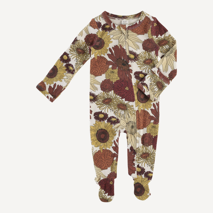 long sleeve two way zipper footie | multi sunflower | organic cotton interlock