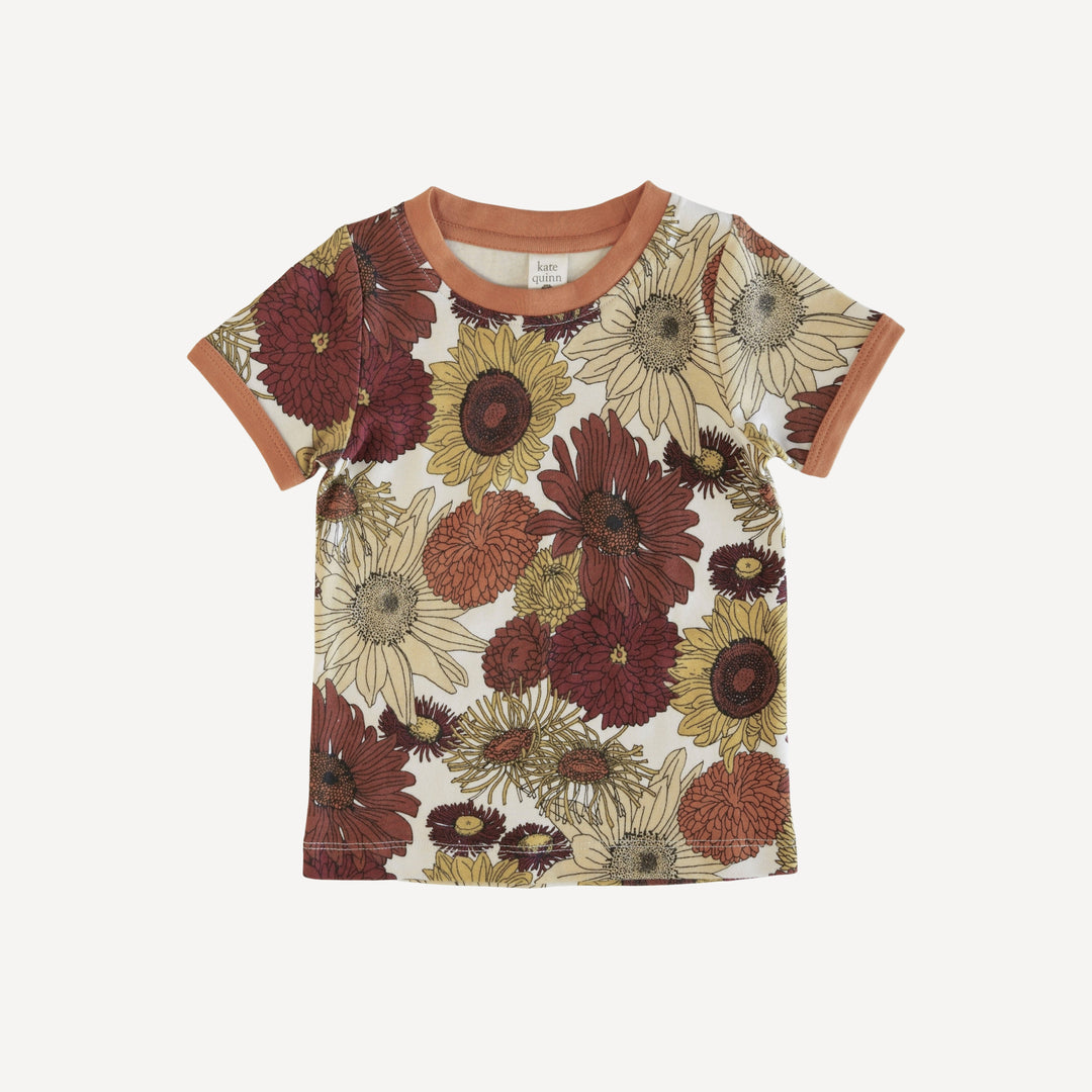 short sleeve ringer tee | multi sunflower | organic cotton interlock