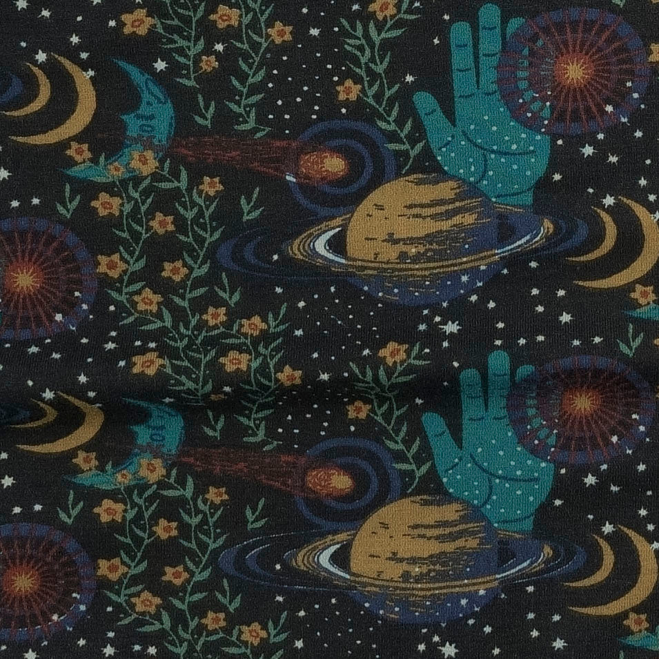 long sleeve pocket boxy tee | mystical planets | organic cotton interlock