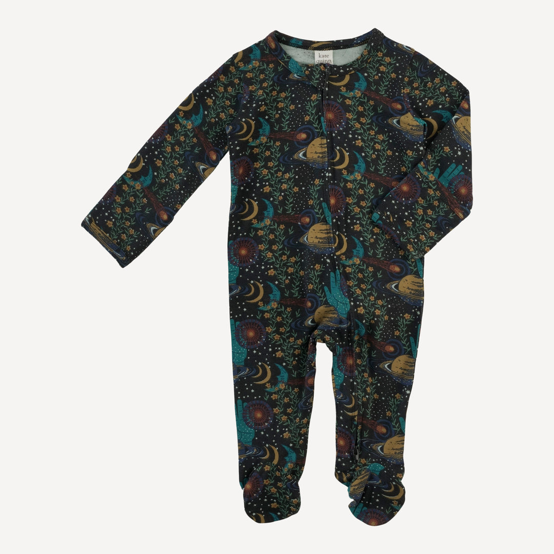 long sleeve two way zipper footie | mystical planets | bamboo