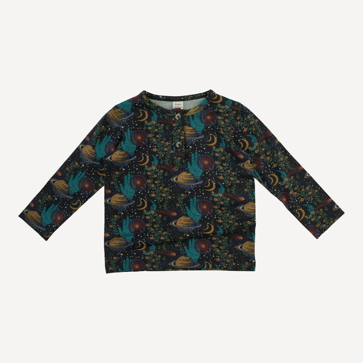 long sleeve basic henley tee | mystical planets | bamboo