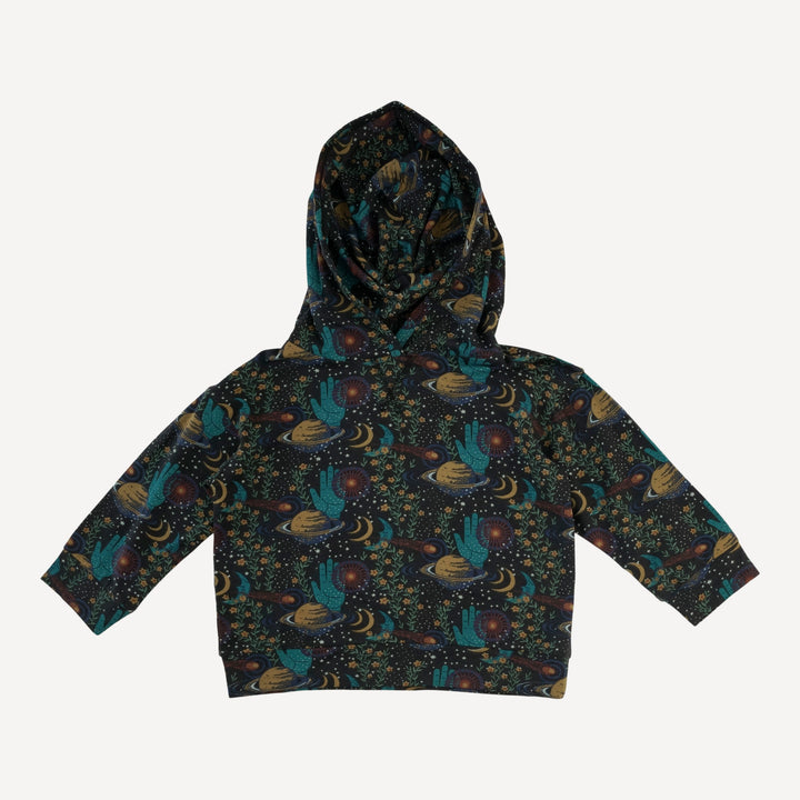 long sleeve boxy topstitch hoodie + relaxed jogger set | mystical planets | organic cotton interlock