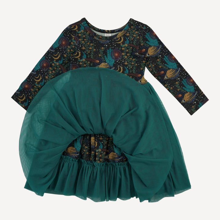 long sleeve ballerina tulle dress | mystical planets | organic cotton interlock