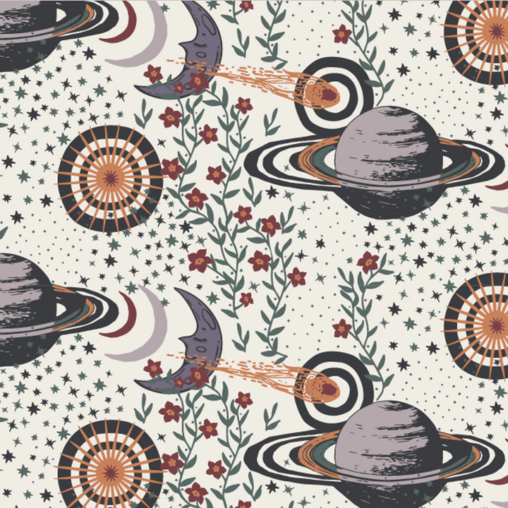 PREORDER long sleeve twirl dress | mystical planets | bamboo