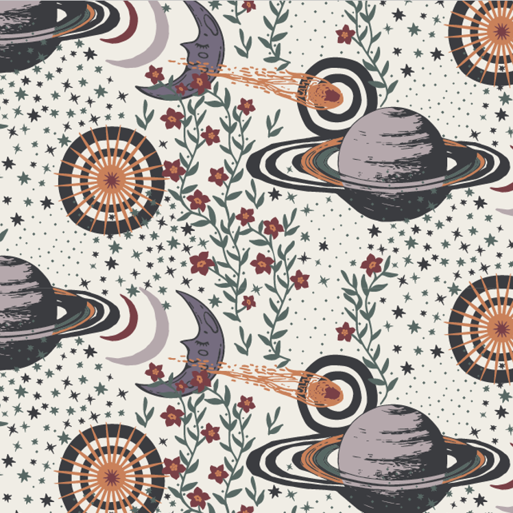 PREORDER short sleeve ringer tee + retro track short set | mystical planets | bamboo