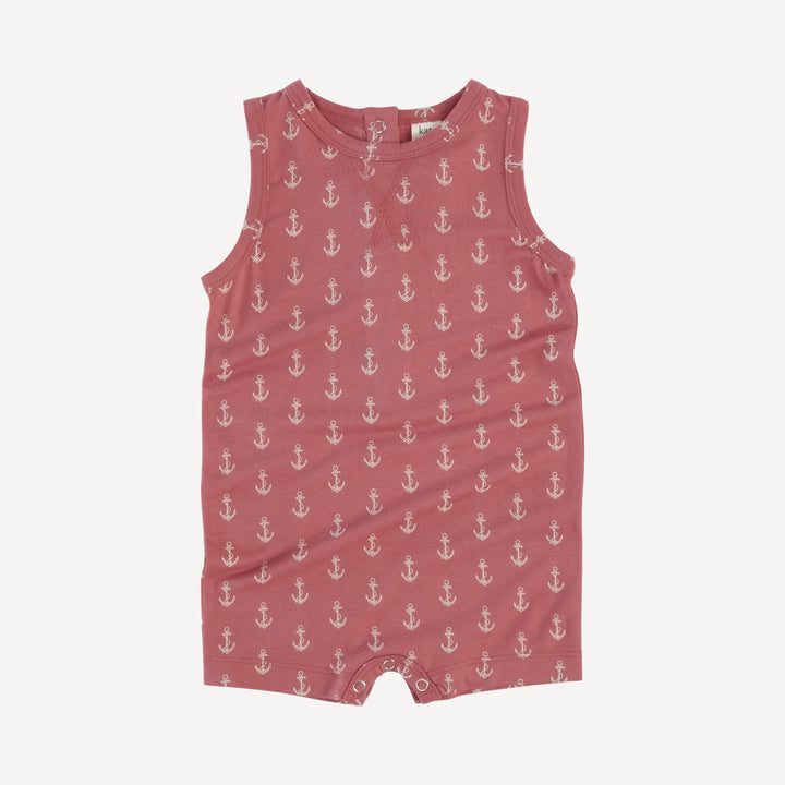 sleeveless topstitch shortie | nautical red anchor | lenzing modal