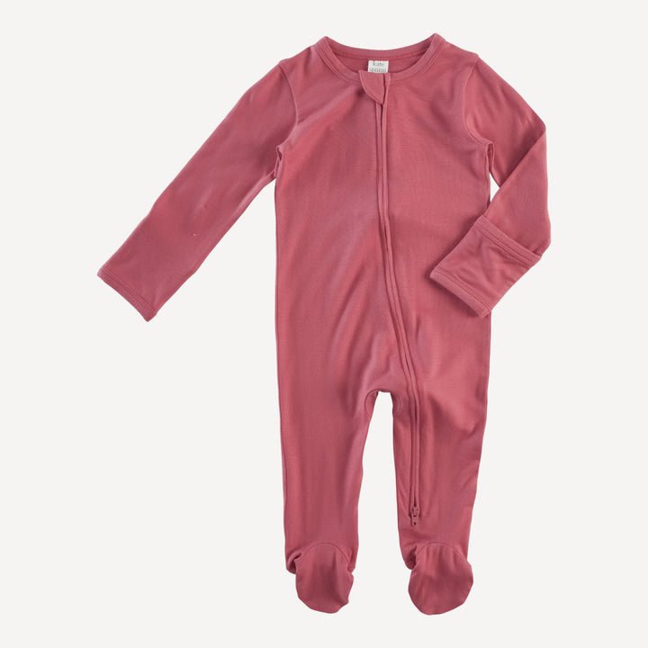 long sleeve two way zipper footie | nautical red | bamboo