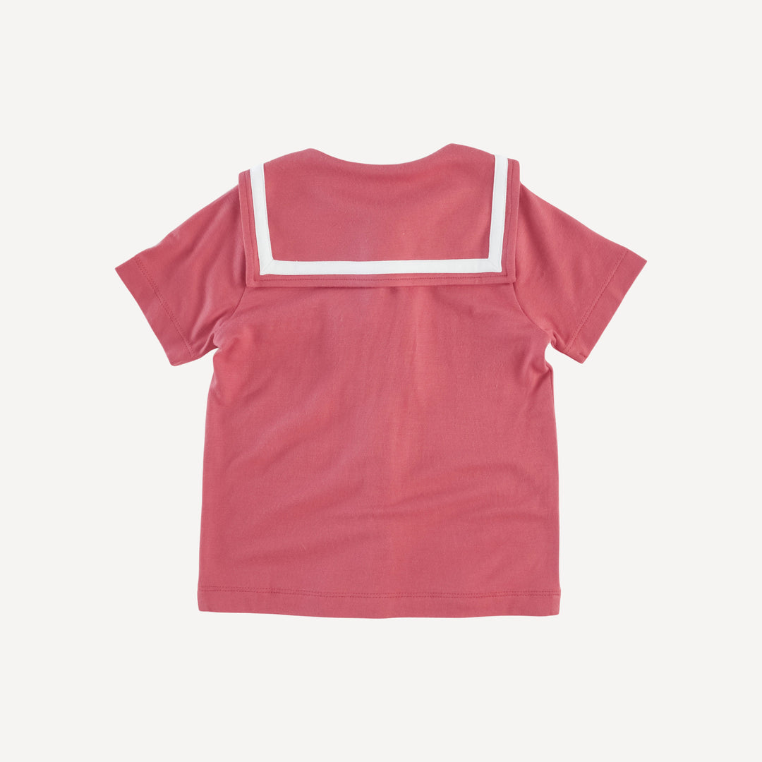 short sleeve sailor collar top + front pocket short set | nautical red | bamboo