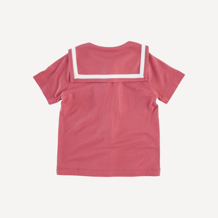 short sleeve sailor collar top + front pocket short set | nautical red | bamboo