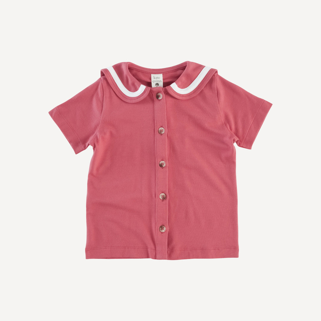 short sleeve sailor collar top + front pocket short set | nautical red | bamboo