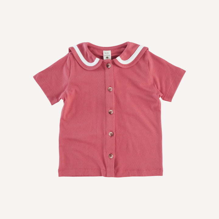 short sleeve sailor collar top + front pocket short set | nautical red | bamboo