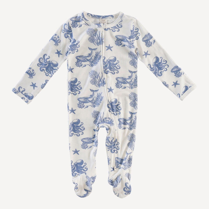 long sleeve two way zipper footie | nautical toile | bamboo