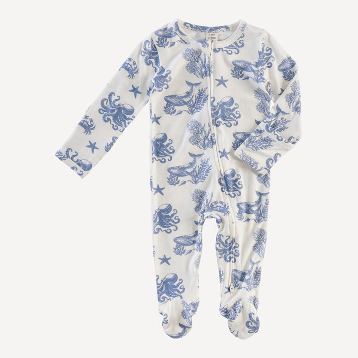 long sleeve two way zipper footie | nautical toile | bamboo
