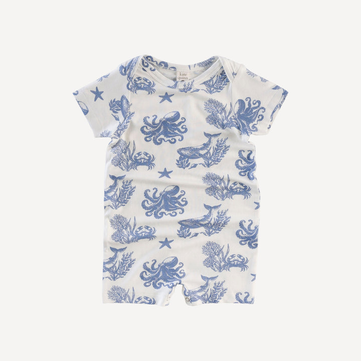 short sleeve lap neck shortie | nautical toile | bamboo