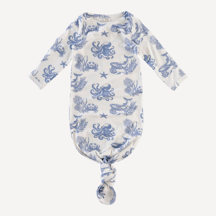 long sleeve lap neck knotted gown | nautical toile | bamboo