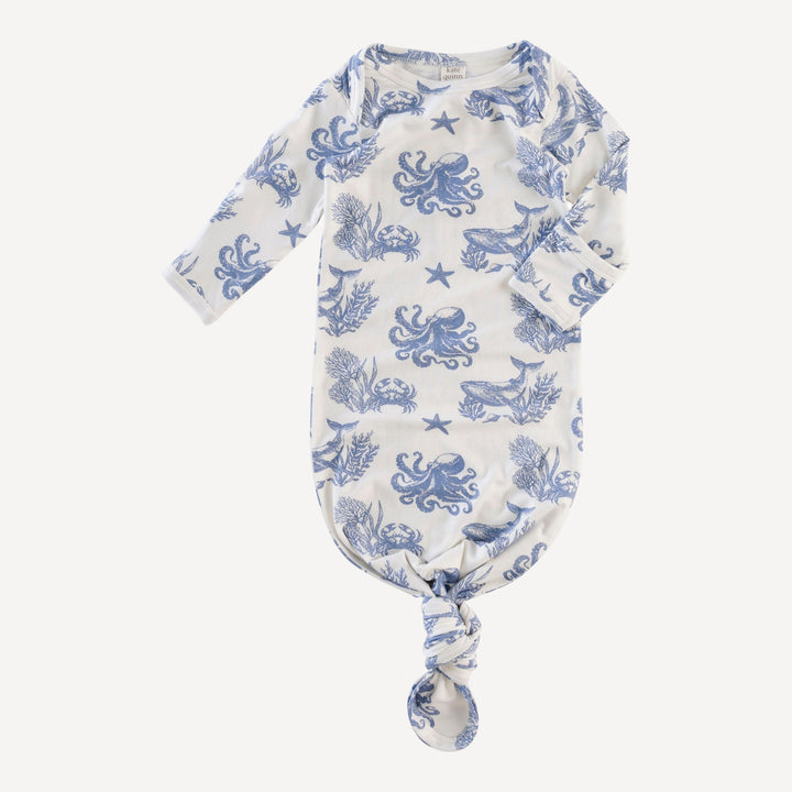long sleeve lap neck knotted gown | nautical toile | bamboo