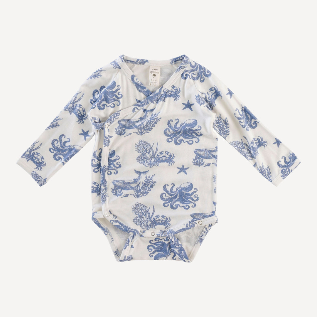 long sleeve wrap bodysuit | nautical toile | bamboo